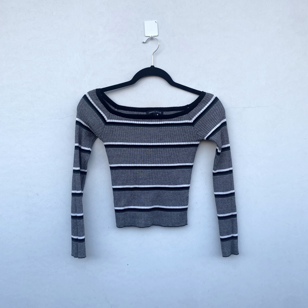 Kendall & Kylie Off The Shoulder Striped Knit Top